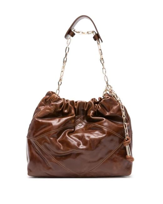 Ba&sh Brown June Chain-Strap Leather Tote Bag