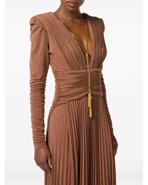 Elisabetta Franchi Geplooide Maxi-Jurk in het Brown
