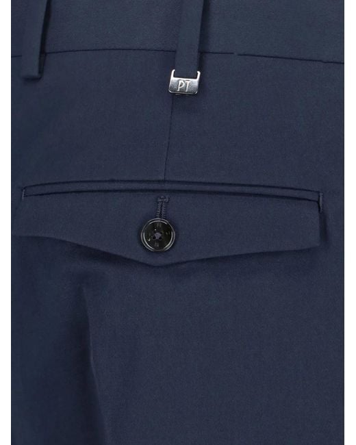 PT Torino Blue Pleated Cuffed Trousers for men