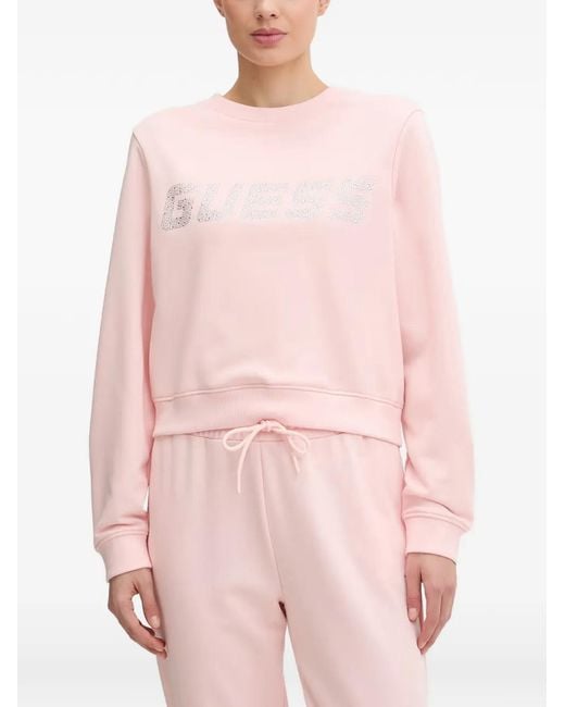 Guess Pink Silvy Rhinestone-Logo Sweatshirt