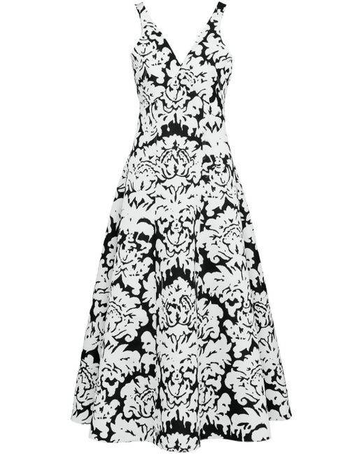 Alexander McQueen White V-neck Brocade Print Midi Dress
