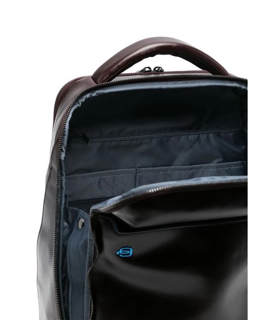 Piquadro Black Personalizable Laptop Leather Backpack for men