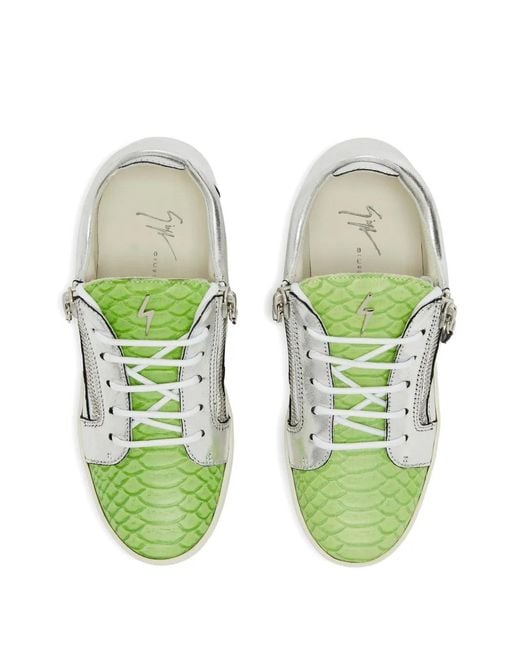 Giuseppe Zanotti Green Nicki Metallic Leather Zip-Detail Sneakers
