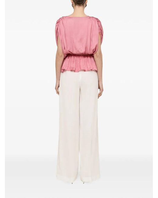 Nissa Pink Belted V-Neck Top