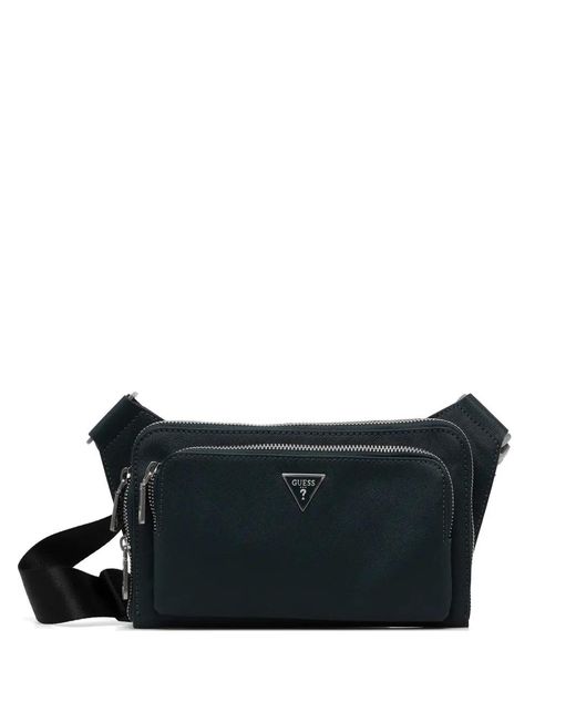 Guess Black Milano Logo-Plaque Belt Bag for men