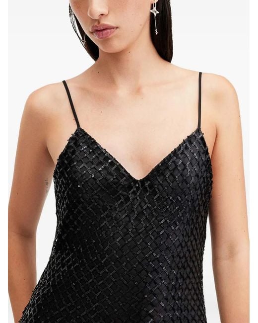 AllSaints Black Chantelle Sequin-Embellished Slip Dress