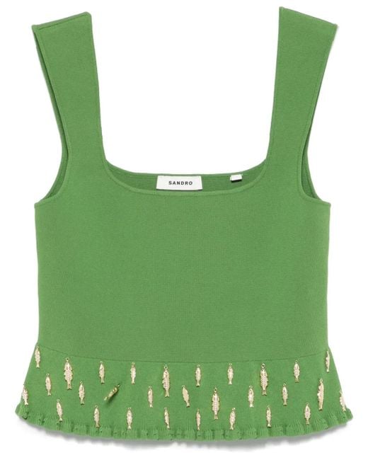 Sandro Green Fish-Embellished Crop Top