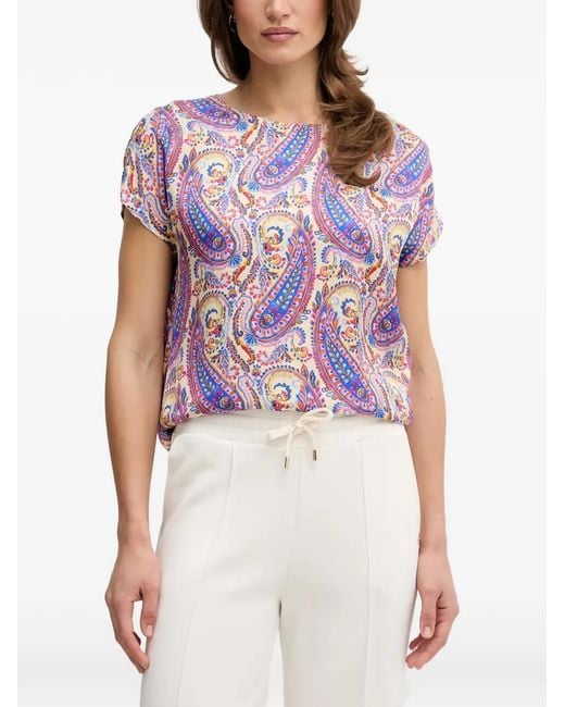 MARC AUREL Multicolor Paisley-Print Short-Sleeve Blouse
