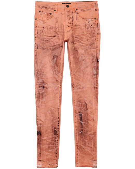 Purple Brand Orange Distressed Skinny-cut Jeans for men