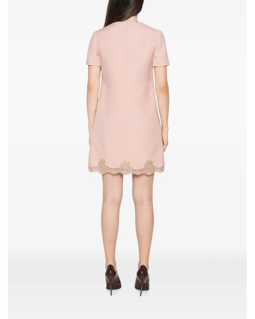 Valentino Garavani Pink Crew Neck Lace-Trim Mini Dress