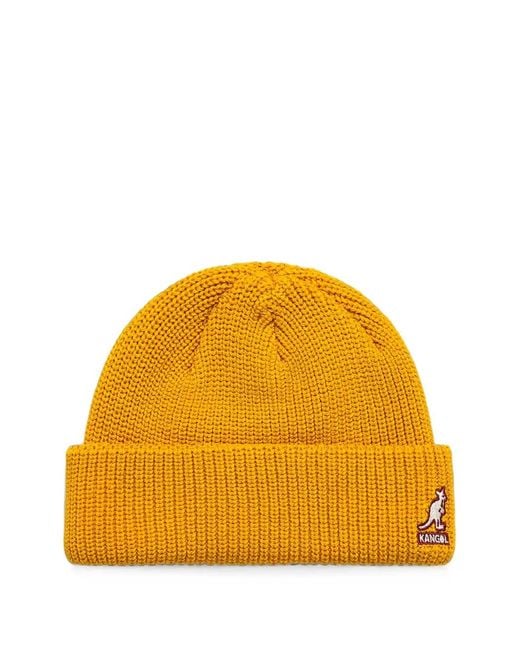 Kangol Orange Logo-Patch Ribbed-Knit Beanie Hat