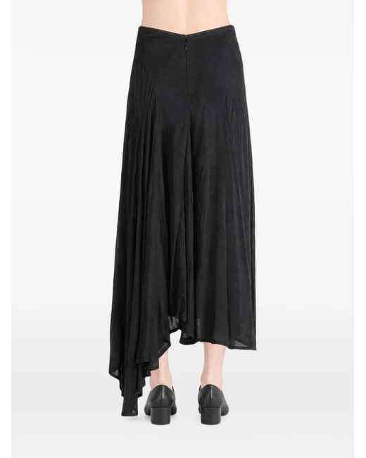 Marc Le Bihan Black Asymmetric Pleated Mid Skirt
