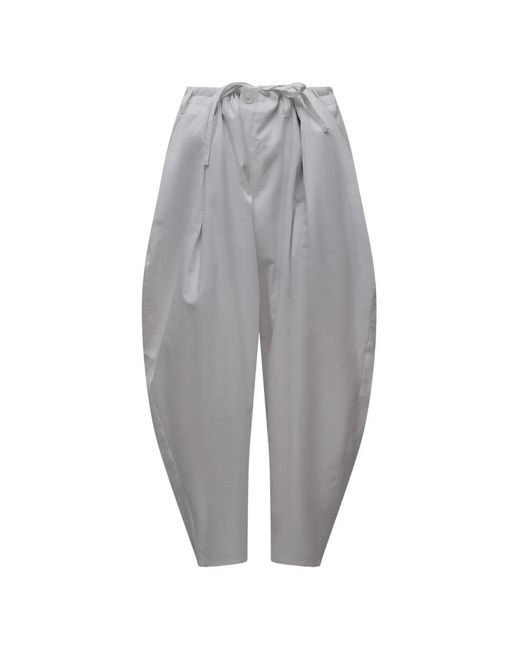 Yohji Yamamoto Gray Khadi Drawstring Pleated Trousers for men