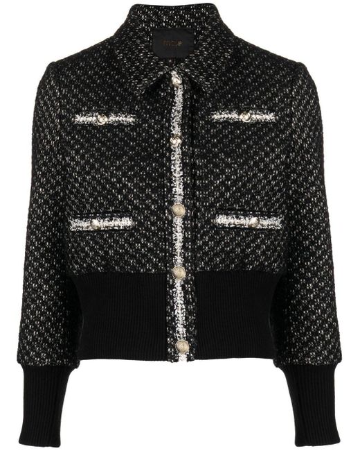 Maje Contrast-trim Tweed Jacket in Black | Lyst