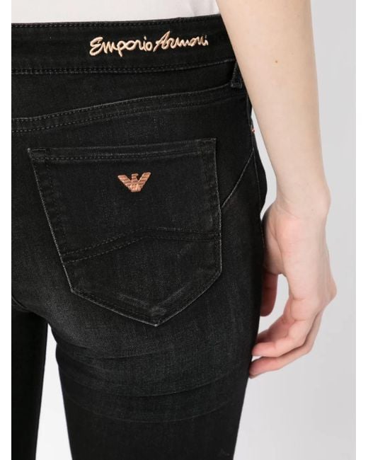 Emporio Armani Black Embroidered-Logo Jeans