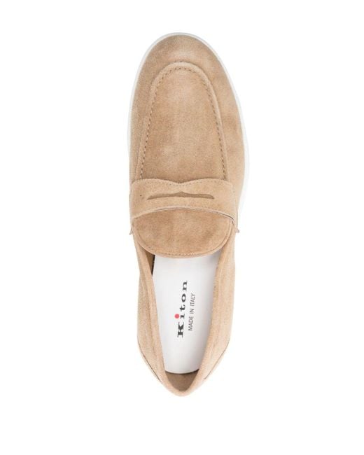 Kiton Natural Contrasting-sole Suede Loafers for men