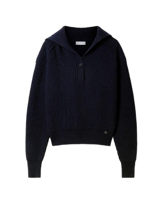 Stella McCartney Blue Ribbed-Knit Button-Up Sweater