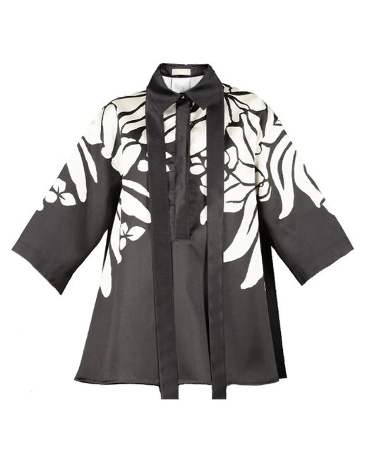 Elie Saab Black Bluse mit Blumen-Print