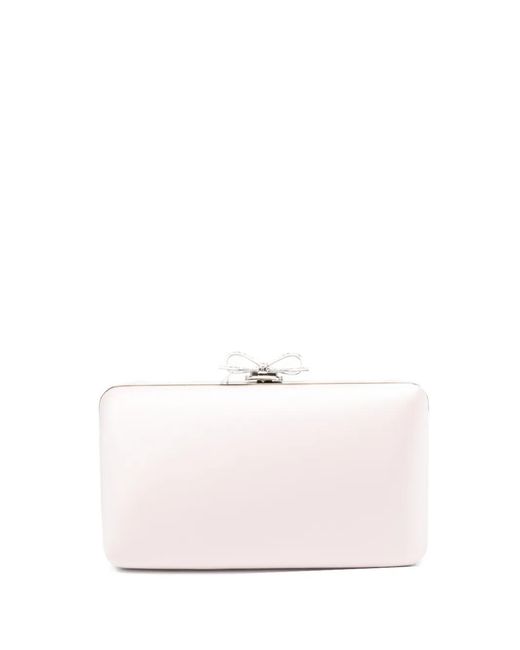Self-Portrait Pink Bow-Embellished Satin Mini Clutch Bag