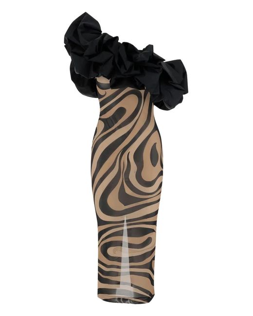 Emilio Pucci Black Marmo-Print One-Shoulder Dress