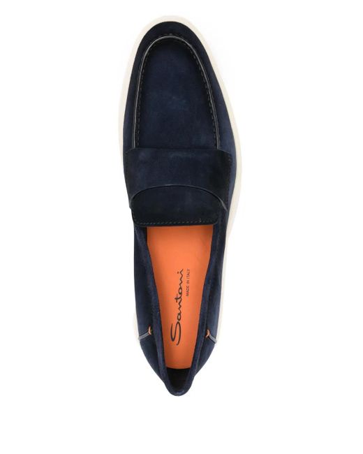 Santoni Blue Suede Loafers for men