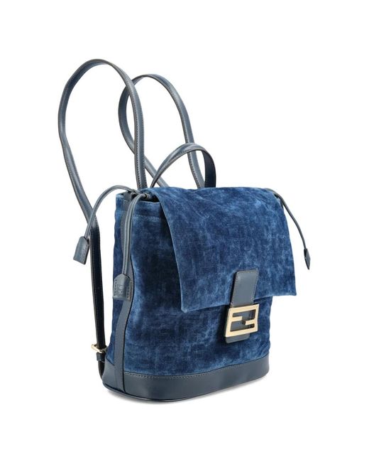 Fendi Blue Logo-plaque Backpack