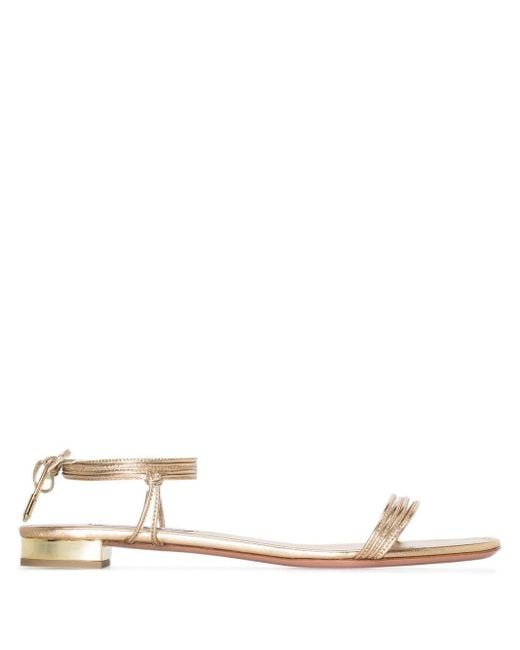 Aquazzura Leather Trouble Maker Flat Sandals in Metallic | Lyst