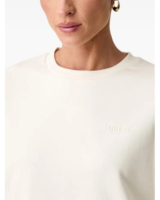 Guess White Logo-Embroidered Crew-Neck Sweatshirt