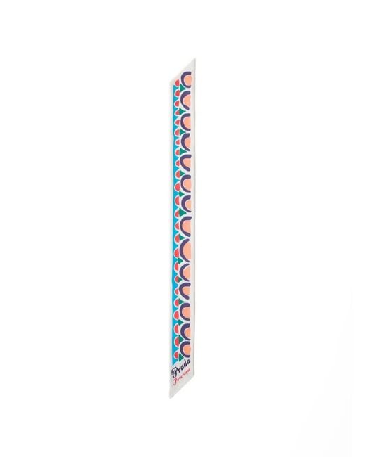Prada White Printed Silk Twill Skinny Scarf