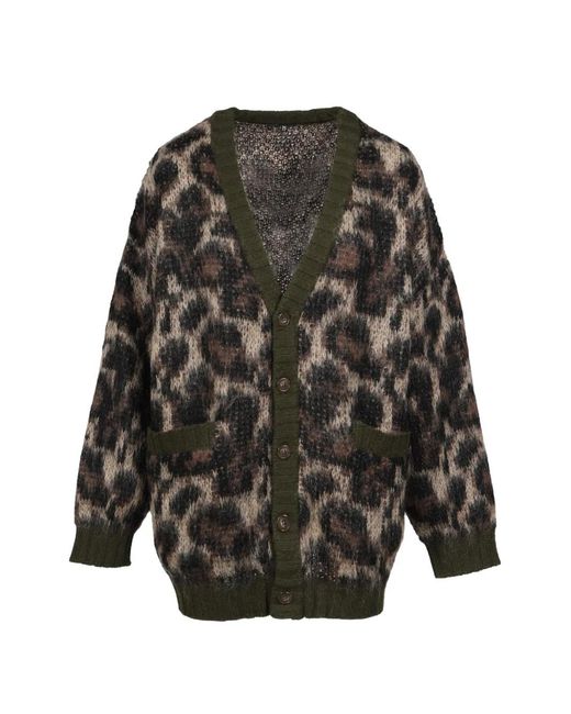 R13 Gray Leopard-Pattern Oversized Cardigan