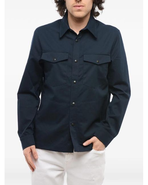 Department 5 Blue Four-Pocket Twill Overshirt for men
