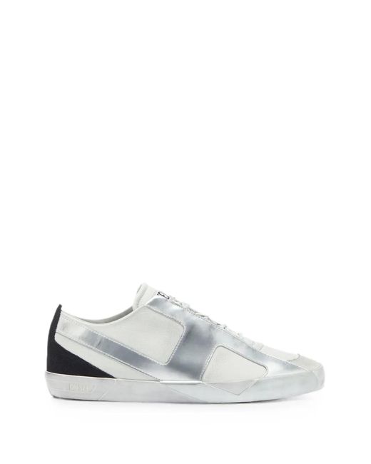 DIESEL White S-Slante-D Leather Low-Top Sneakers for men