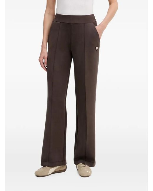 Guess Brown Olympe Logo-Plaque Flared Trousers