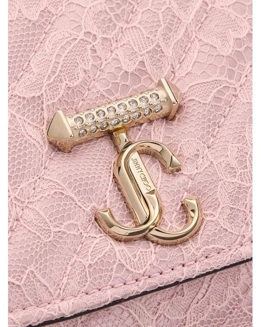 Jimmy Choo Pink Curve Quilted Logo Chain Wallet