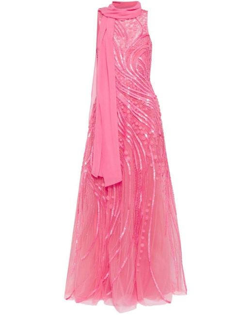 Elie Saab Pink Ärmelloses Abendkleid mit Perlenverzierung