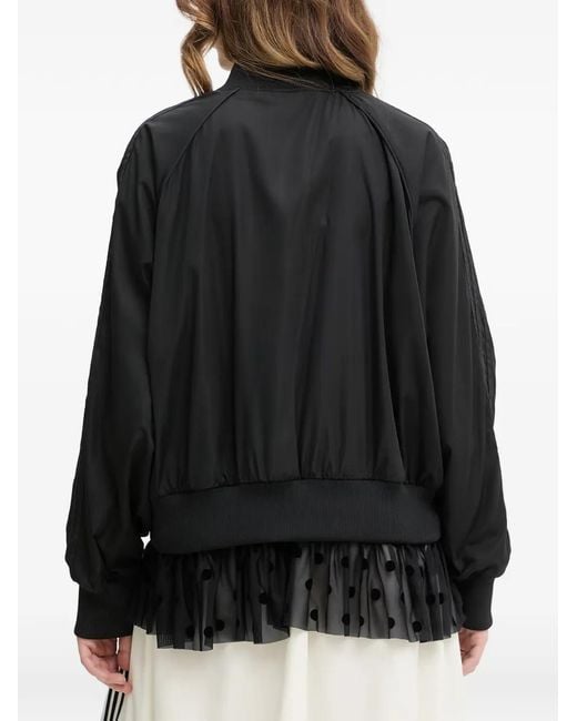 Adidas Black Polka-Dot Sheer-Trim Bomber Jacket
