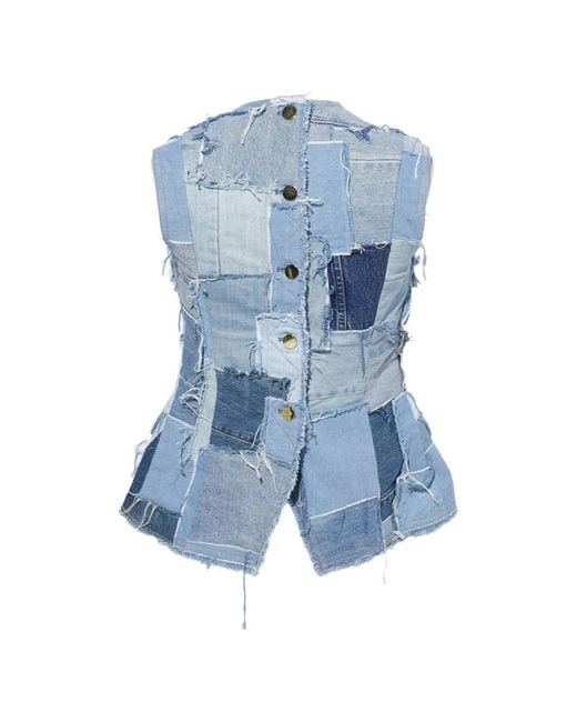 MERYLL ROGGE Blue Haut Patchwork À Bords Francs