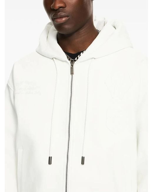Off-White c/o Virgil Abloh White Royal Team Embroidery Hooded Leather Jacket for men