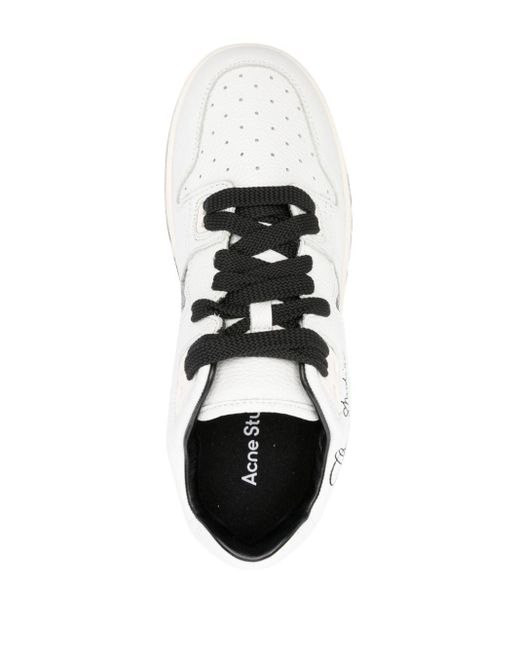 Acne White Logo-print Leather Sneakers