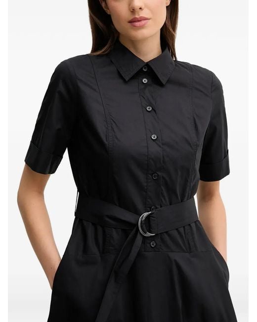 DKNY Black Belted Short-Sleeve Midi Dress