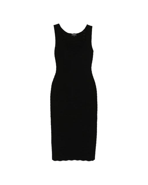 Emporio Armani Black Ribbed Sleeveless Midi Dress