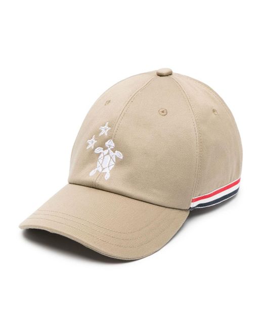 Thom Browne Natural Embroidered-turtle Cotton Cap