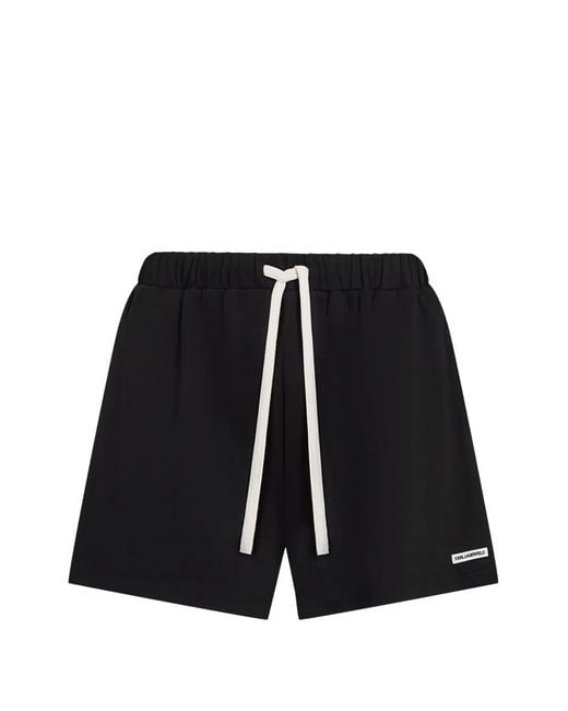 Karl Lagerfeld Black Logo-Patch Drawstring Shorts