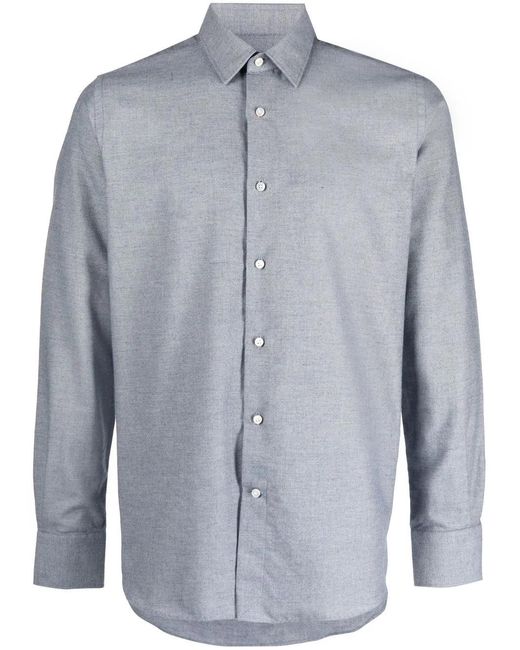 Canali Blue Buttoned-Up Long-Sleeved Shirt for men