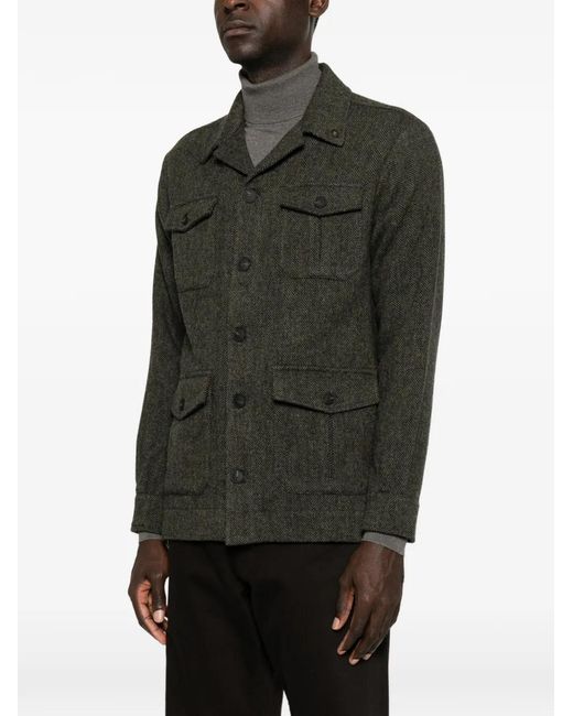 Gran Sasso Green Herringbone-Weave Wool Jacket for men