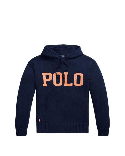 Polo Ralph Lauren Blue Intarsia Hooded Knit Hoodie for men