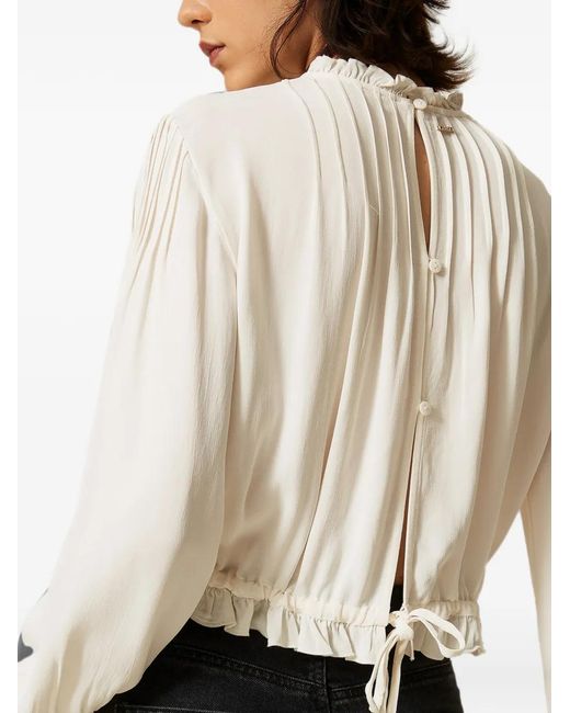 Twinset White Crêpe Blouse With Floral Embroidery