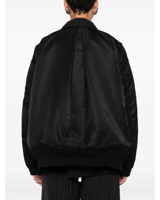 Sacai Black Double-Breasted Oversized Jacket With Pinstripe Detail