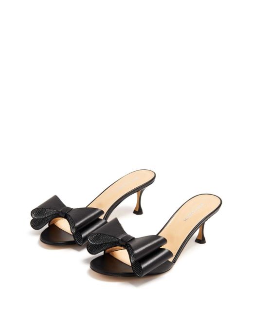 Mach & Mach Black Bow-embellished Leather Mules