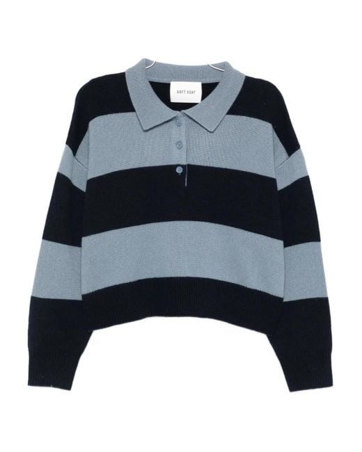 Soft Goat Gestreepte Trui Met Polokraag in het Blue